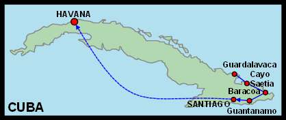 Map of the Eastern Cuba Explorer itinerary