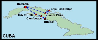 Map of the 'Off the Beaten Track' self-drive itinerary