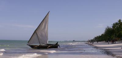Traditional dhow on the beach at Zanzibar