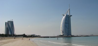 Dubai - Jumeirah Beach is home to some of Dubai's most striking architecture, including the Burj Al Arab (r) and the Jumeirah Beach Hotel (l)